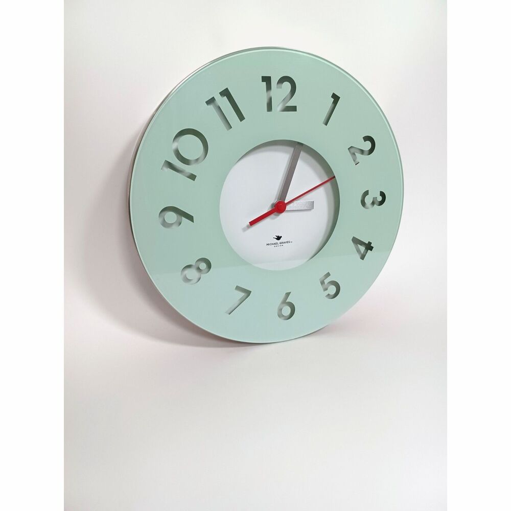 MICHAEL GRAVES 13” R Celadon Glass See Through Numbers Analog Wall Clock Works